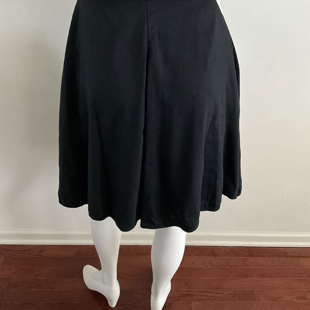 Linen Blend Theory Fit & Flare Dress 8 Black Sleeveless V-neck Pockets 8 - Picture 5 of 8